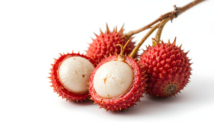 Red Lychee fruit isolated on white background, Fresh Red Lychee or Litchi Chinensis fruit on White