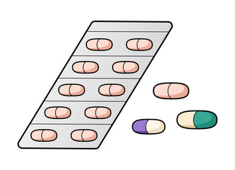 カプセルと薬のシートのイラスト
