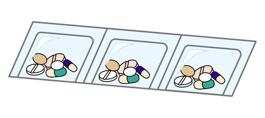 分包された錠剤やカプセルのイラスト