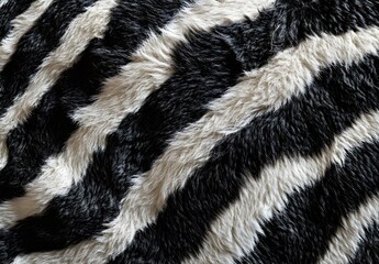 Close-up of zebra fur texture, focusing on the black and white striped pattern, high-resolution photography, incredibly detailed,
