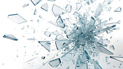 Stock photo of broken glass shards explosion on white background design
