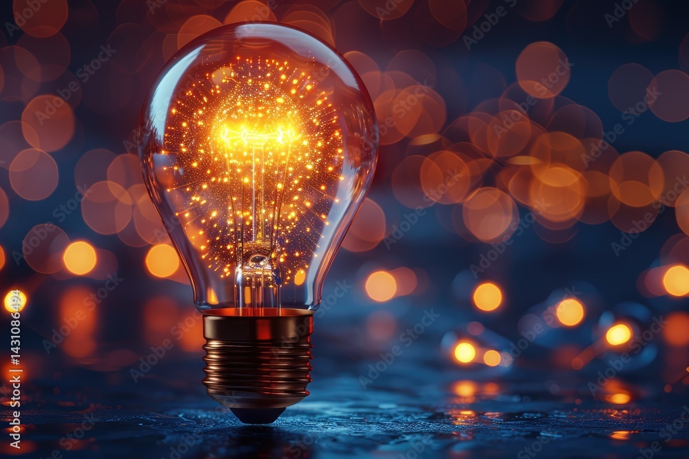Aufkleber an illuminated lightbulb displaying a vibrant network of energy within