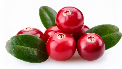 cranberries with leaves isolated on white
