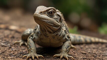 Obraz premium Lizard on ground, nature background, close-up, wildlife