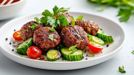 Delicious Meatballs with Fresh Vegetables Garnish
