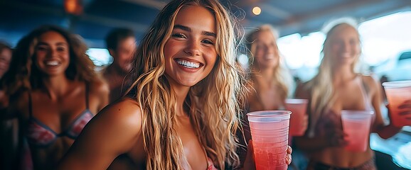 Happy Friends Enjoying Drinks on a Summer Night