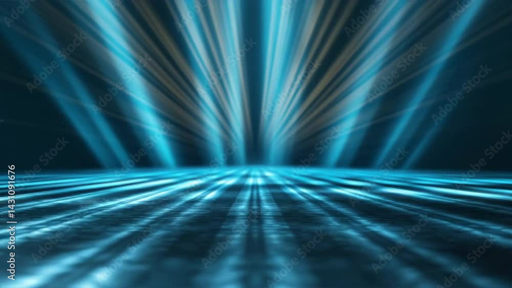 Poster abstract blue light beams shine across a dark background, creating a futuristic and captivating visu