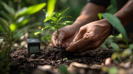 Planting Seedling Hands in Soil for Reforestation Project