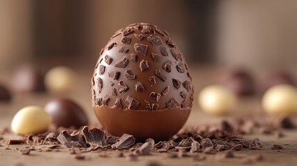 Obraz premium Chocolate Easter egg, studded with chocolate pieces
