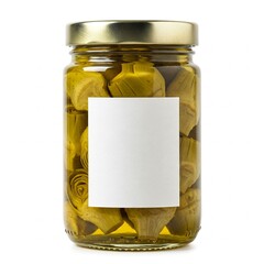 Artichoke Jar Rustic Label Pickled Artichokes Isolated on White Blank Label