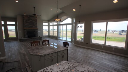 Spacious home interior emphasizing light, design features and outdoor integration