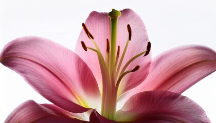 macro picture of romantic pink lily isolated on white