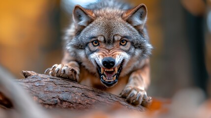 Fierce gray wolf in autumn