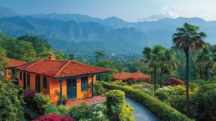 Serene Mountaintop Villa Escape: Breathtaking Views and Lush Gardens