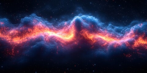 Fototapeta premium Vibrant cosmic cloud illuminated by fiery orange hues in the depths of space at night