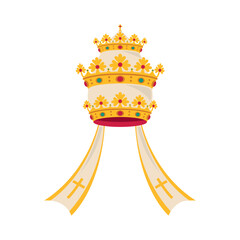 Papal Tiara Long Ribbons Baroque Triple Crown Catholic Ceremonial Ornament