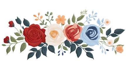 isolated transparent Background. Beautiful embroidery of rose bouquet with vibrant colors and intricate details