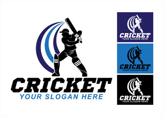 cricket sport logo club team tournament vector element design player silhouette sticks bat