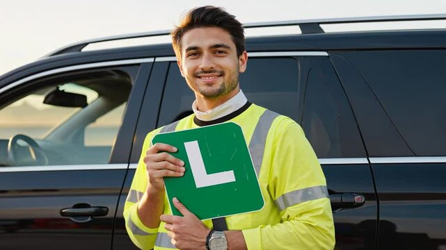 Young person with a Learner's License Plate (L). New driver.