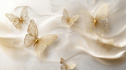 Delicate butterflies on flowing fabric, elegant design
