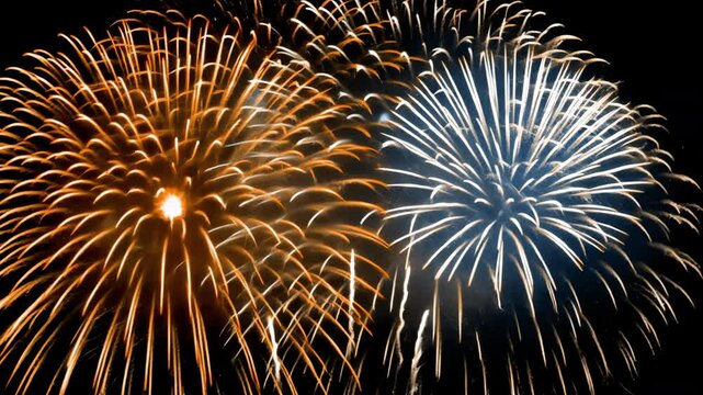 Vibrant fireworks display at night animated overlay, transparent 4K video, alpha channel, ProRes 4444