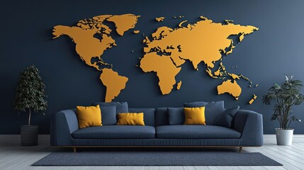 Modern Living Room with World Map (2)
