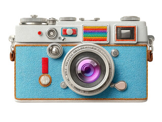 isolated transparent Background. retro camera with colorful embroidery and stylish design, perfect for photography lovers
