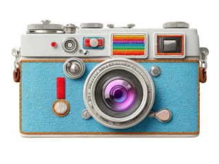 isolated transparent Background. retro camera with colorful embroidery and stylish design, perfect for photography lovers