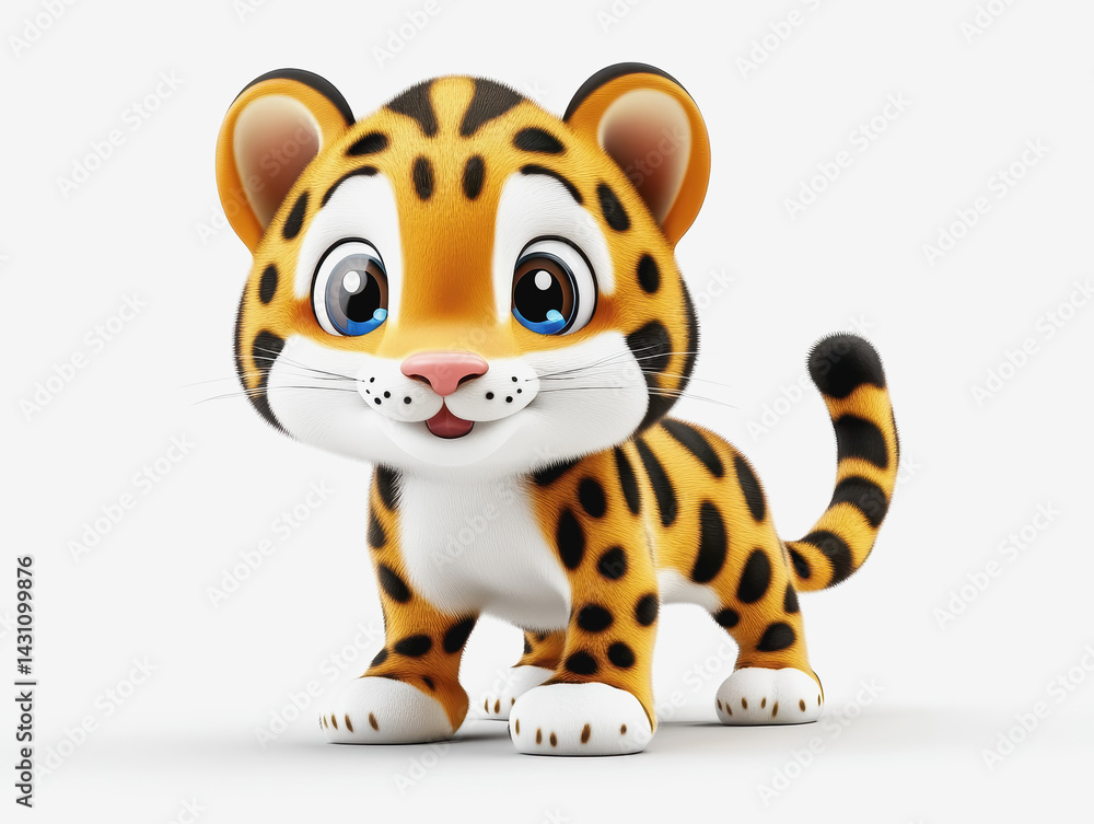 Poster delightful 3d illustration of a cute leopard cub playfully exploring its environment with a curious 
