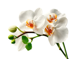 Naklejka premium isolated transparent Background. beautiful white orchid flower stem with three open blooms, showcasing delicate petals
