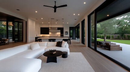 Modern open-plan living space, seamlessly blending indoor and outdoor areas