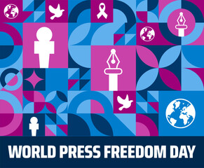 World Press Freedom Day Geometric shape pattern background banner or poster design template. observed every year in May. Holiday concept. Use to any Template, card, poster, placard, template.
