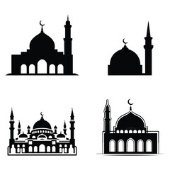 silhouette mosque vector set with white background