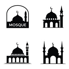 silhouette mosque vector set with white background
