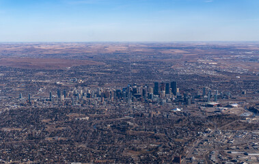 An aerial view of downtown Calgary in Alberta, Canada