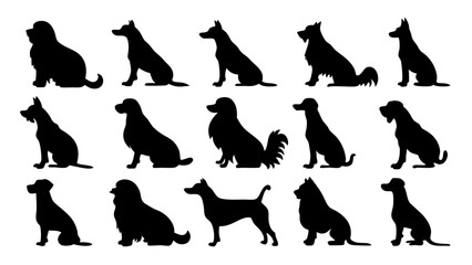 set of dog silhouette vector on white background