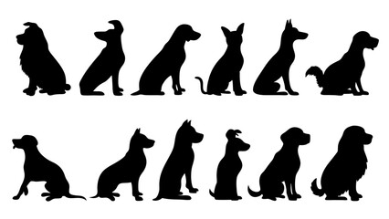 set of dog silhouette vector on white background