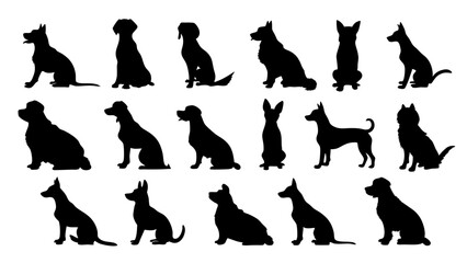 set of dog silhouette vector on white background
