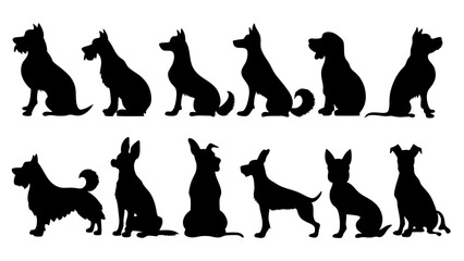 set of dog silhouette vector on white background