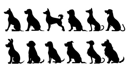 set of dog silhouette vector on white background