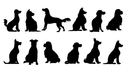 set of dog silhouette vector on white background