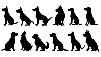 set of dog silhouette vector on white background