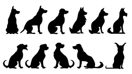 set of dog silhouette vector on white background