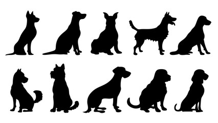 set of dog silhouette vector on white background