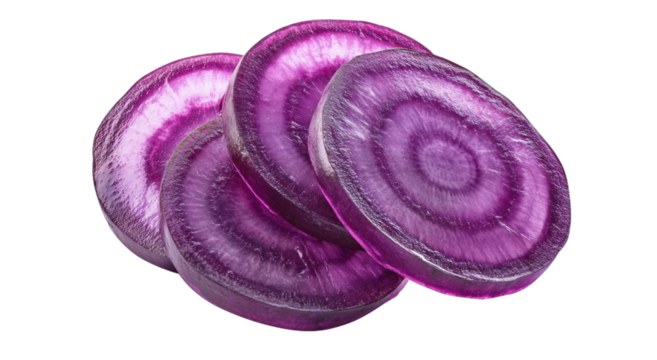 Sliced Purple Carrot Stack Isolated on Transparent Background