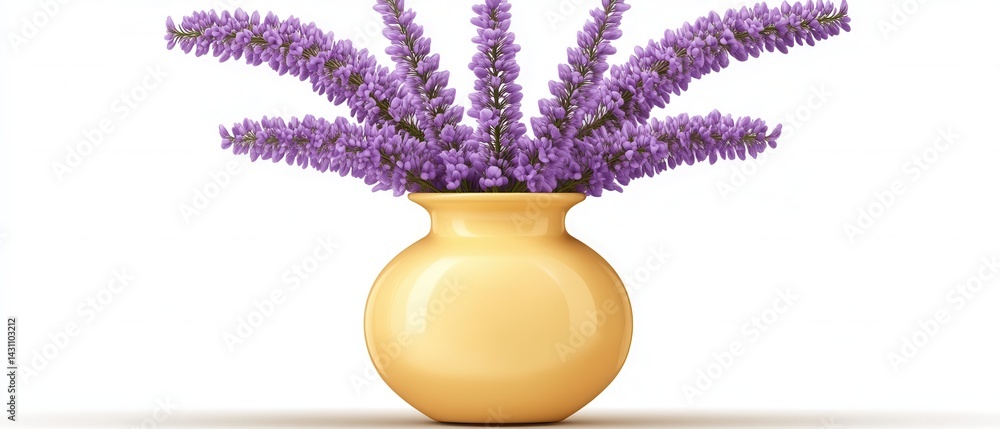Aufkleber serene lavender arrangement in a golden vase against a pristine white backdrop creating a calming vi