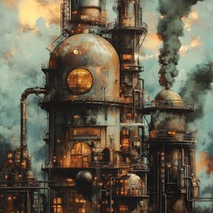 Steampunk Factory at Dusk