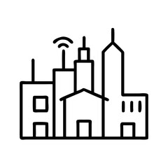 Obraz premium Simple outline icon of a city skyline with different roof heights and antenna