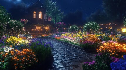 Enchanted garden at night