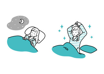 睡眠　快眠　ライフスタイル　女性イラストセット
